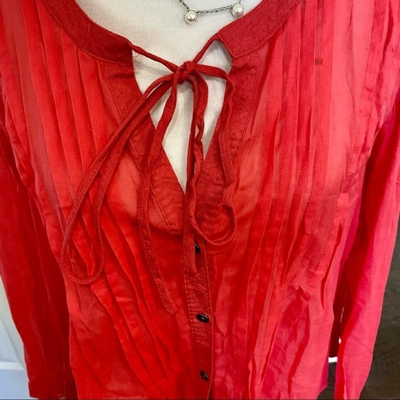 Free People Semi Sheer Button Up Blouse, Med - Picture 2 of 7